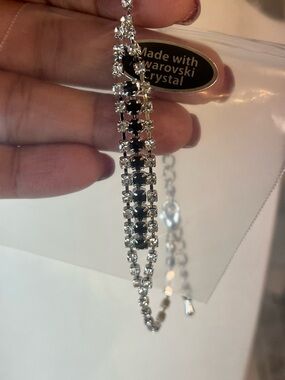 Made with Swarovski Crystal Tennis Bracelet - Black & Clear Rhinestones